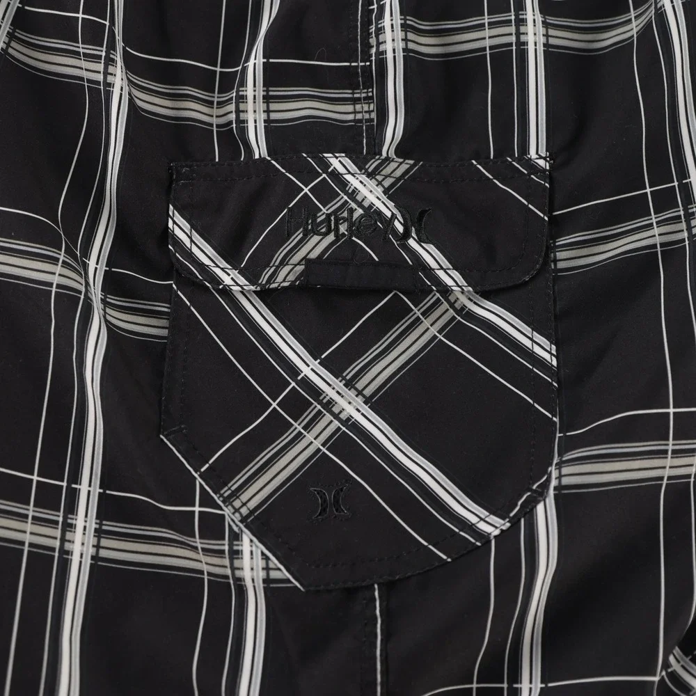 Hurley Mens Black White Plaid‎ Board Shorts Swim Trunks Size 36 Wooster